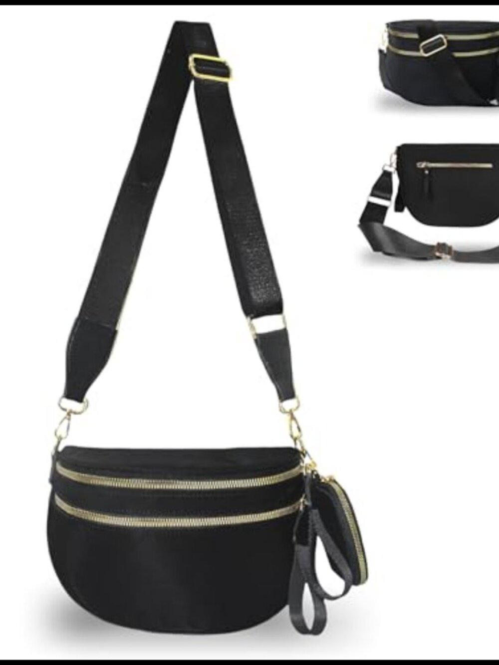 Checkered Crossbody Bum Bag Nylon Sling Bag Wide Strap Women's Purse